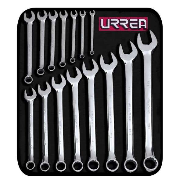 URREA  |  1200F  |  JGO. LLAVES COMBINADAS 5/16" A 1 -1/4" 15 PZAS EN ESTUCHE