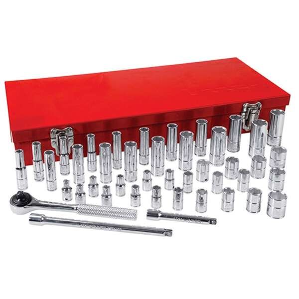 URREA  |  4700A  |  JGO. DADOS Y ACCESORIOS CUADRO 1/4" STD Y MM 6 PUNTAS 44 PZAS C/CAJA METALICA