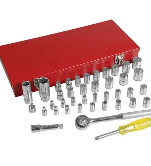 URREA  |  4700D  |  JGO. DADOS Y ACCESORIOS CUADROS 1/4 Y 3/8" STD Y MM 6/12 PUNTAS 41 PZAS C/CAJA METALICA