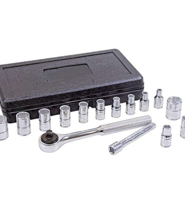 URREA  |  4700P  |  JGO. DADOS Y ACCESORIOS CUADRO 1/4" +STD Y MM 6/12 PUNTAS 15 PZAS C/ESTUCHE PLASTICO