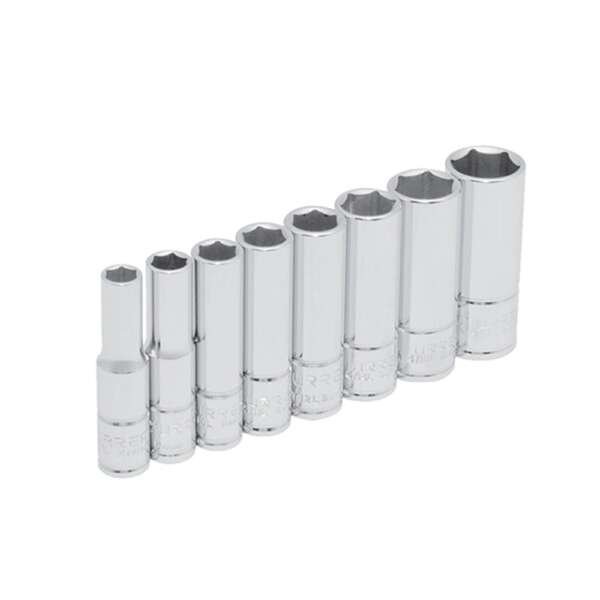 URREA  |  47102  |  JGO. DADOS LARGOS CUADRO 1/4" DE 1/4" A 9/16" 6 PUNTAS 8 PZAS EN RIEL