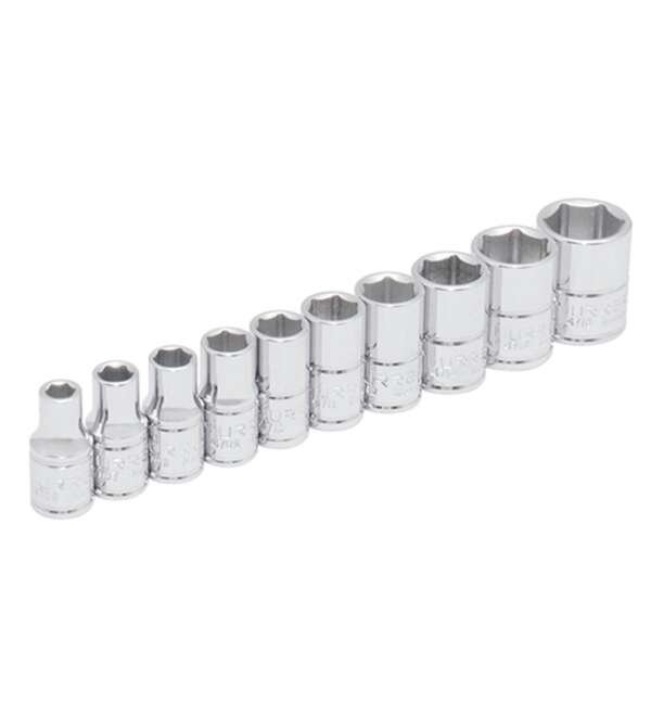 URREA  |  47106  |  JGO. DADOS CUADRO 1/4" DE 3/16" A 9/16" 6 PUNTAS 10 PZAS EN RIEL