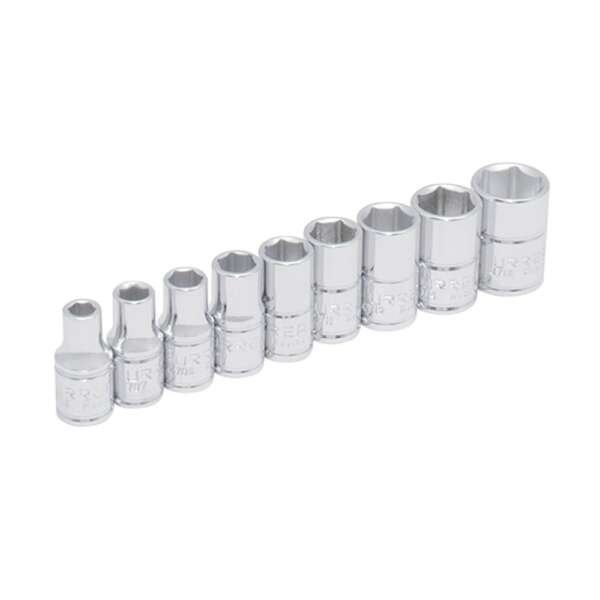 URREA  |  47204  |  JGO. DADOS CUADRO 1/4" DE 3/16" A 1/2" 6 PUNTAS 9 PZAS EN RIEL