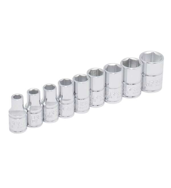 URREA  |  47204  |  JGO. DADOS CUADRO 1/4" DE 3/16" A 1/2" 6 PUNTAS 9 PZAS EN RIEL