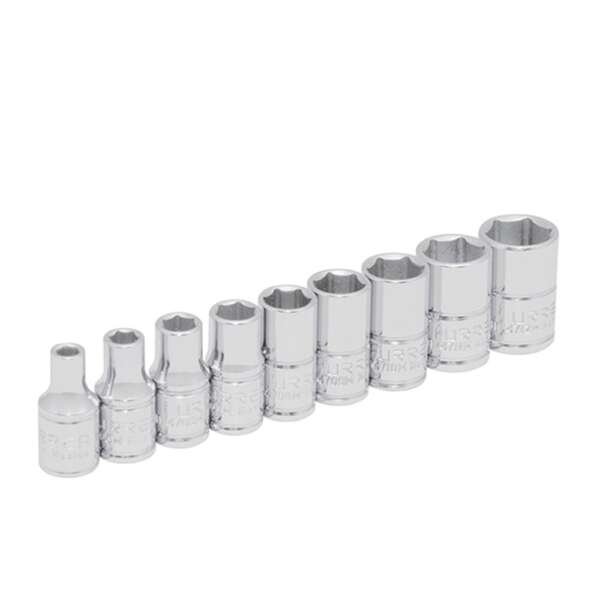 URREA  |  47207  |  JGO. DADOS CUADRO 1/4" DE 4 A 12MM 6 PUNTAS 9 PZAS EN RIEL