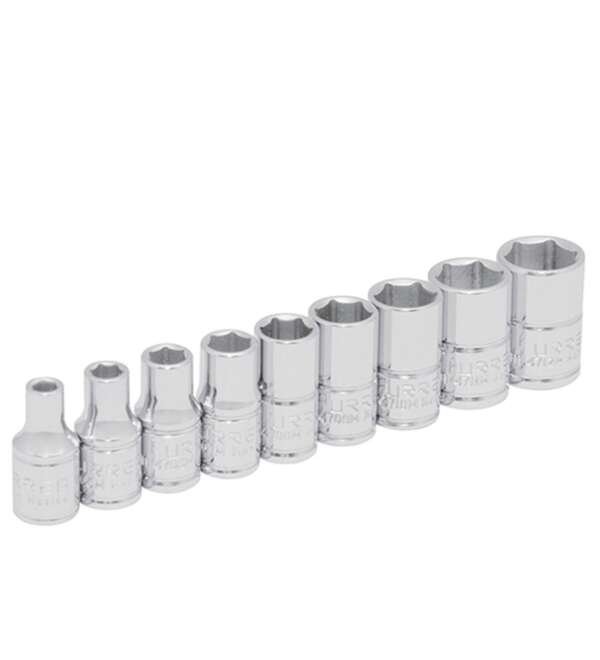 URREA  |  47207  |  JGO. DADOS CUADRO 1/4" DE 4 A 12MM 6 PUNTAS 9 PZAS EN RIEL