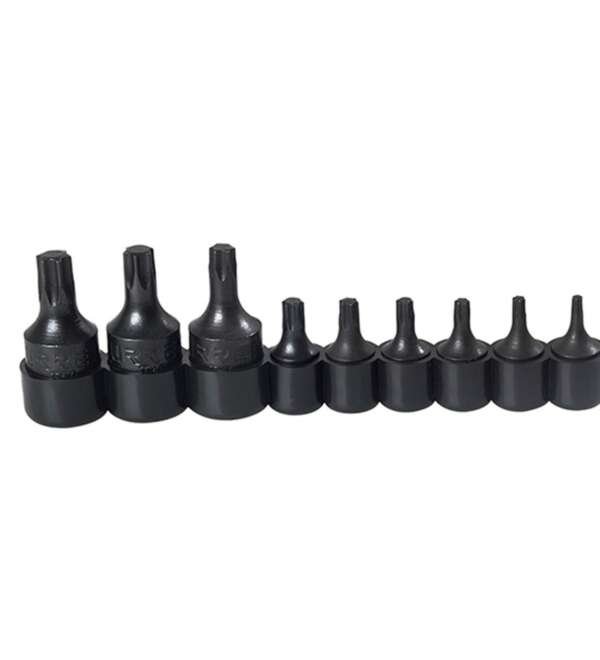 URREA  |  4752W  |  JGO. DADOS PUNTA TORX BLACK CUADROS 1/4 Y 3/8" T10 A T50 9 PZAS C/ORGANIZADOR PLASTICO