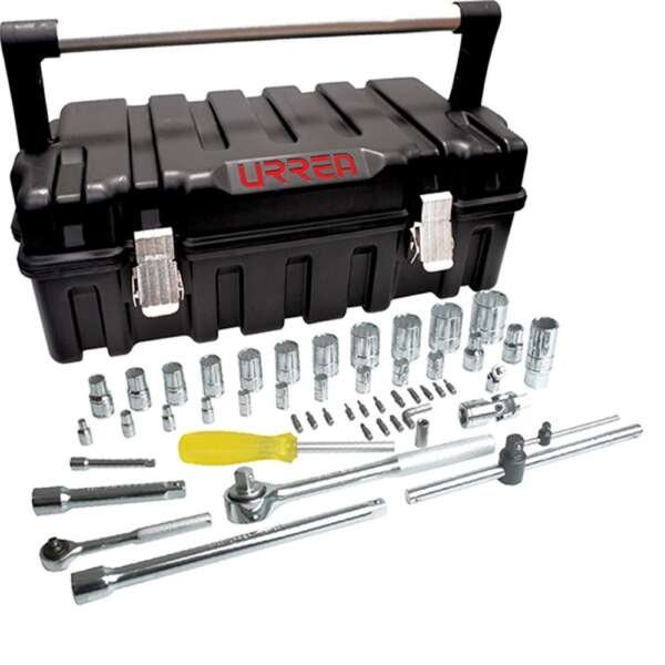 URREA  |  4754P50M  |  JGO. DADOS Y ACCESORIOS CUADROS 1/4 Y 1/2" MM 6/12 PUNTAS 51 PZAS C/CAJA PLASTICO