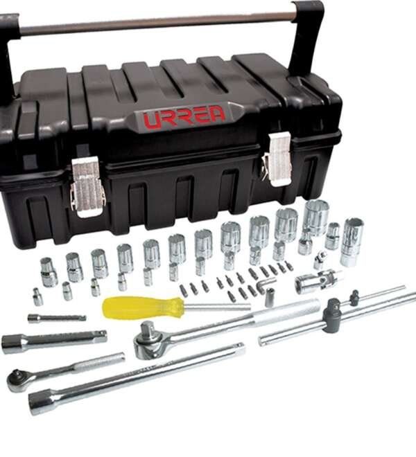 URREA  |  4754P50M  |  JGO. DADOS Y ACCESORIOS CUADROS 1/4 Y 1/2" MM 6/12 PUNTAS 51 PZAS C/CAJA PLASTICO