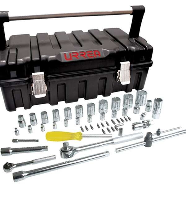 URREA  |  4754P50  |  JGO. DADOS Y ACCESORIOS CUADROS 1/4 Y 1/2" STD 12 PUNTAS 51 PZAS C/CAJA PLASTICO
