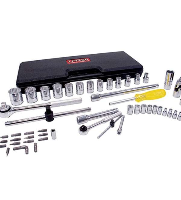 URREA  |  4754PM  |  JGO. DADOS Y ACCESORIOS CUADROS 1/4 Y 1/2" MM 6/12 PUNTAS 50 PZAS C/ESTUCHE PLASTICO