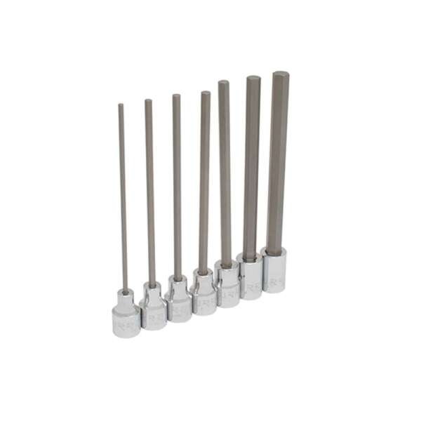 URREA  |  4990-7L  |  JGO. DADOS PUNTA HEXAGONAL LARGA CUADRO 3/8" DE 1/8" A 3/8" 7 PZAS EN RIEL