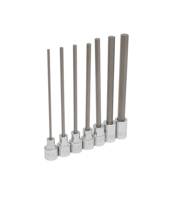 URREA  |  4990-7L  |  JGO. DADOS PUNTA HEXAGONAL LARGA CUADRO 3/8" DE 1/8" A 3/8" 7 PZAS EN RIEL
