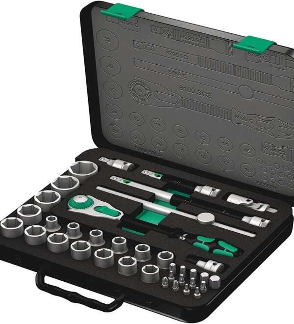 WERA  |  5003645001  |  JGO DADOS HEXAGONALES CORTOS HEXAGONALES Y MATRACA E-1/2" 10 -32MM 37PZAS