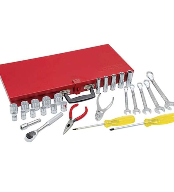 URREA  |  5003B  |  JGO. DADOS Y ACCESORIOS CUADRO 3/8" STD 6/12 PUNTAS 28 PZAS C/CAJA METALICA