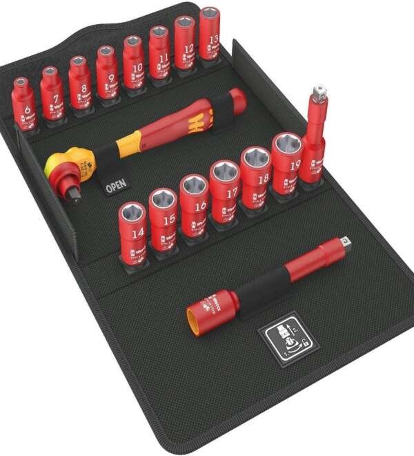 WERA  |  5004970001  |  JGO DADOS CORTOS HEXAGONALES Y MATRACA VDE E-3/8" 6-19MM