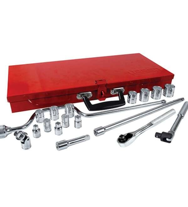 URREA  |  5200AC  |  JGO. DADOS Y ACCESORIOS CUADRO 3/8" STD 12 PUNTAS 19 PZAS C/CAJA METALICA