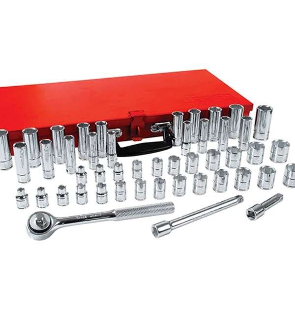 URREA  |  5200B  |  JGO. DADOS Y ACCESORIOS CUADRO 3/8" STD Y MM 6 PUNTAS 48 PZAS C/CAJA METALICA