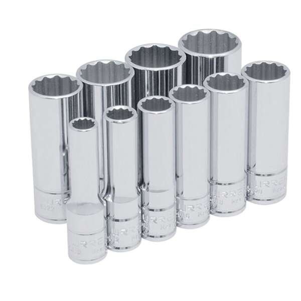 URREA  |  52107  |  JGO. DADOS LARGOS CUADRO 3/8" DE 5/16" A 7/8" 12 PUNTAS 10 PZAS EN RIEL