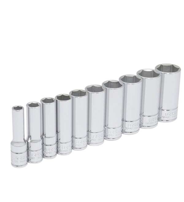 URREA  |  52111  |  JGO. DADOS LARGOS CUADRO 3/8" DE 5/16" A 7/8" 6 PUNTAS 10 PZAS EN RIEL