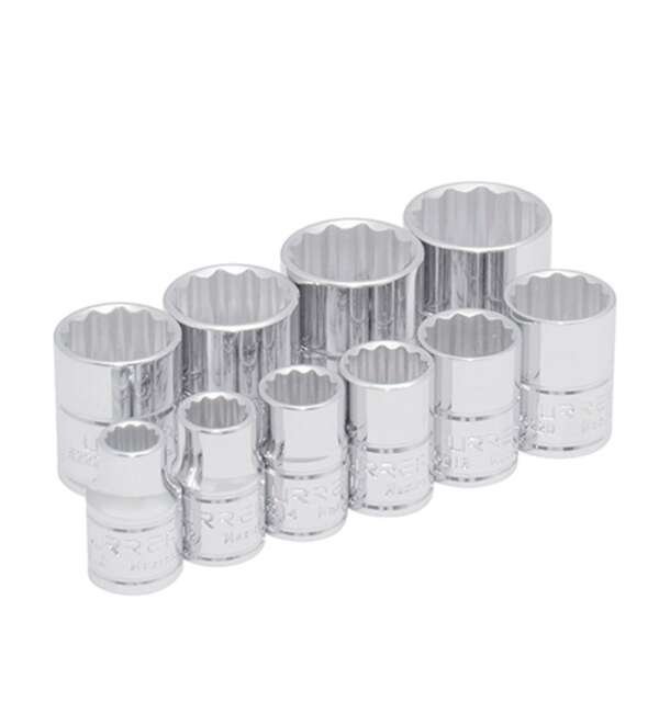 URREA  |  52118  |  JGO. DADOS CUADRO 3/8" DE 5/16" A 7/8" 12 PUNTAS 10 PZAS EN RIEL