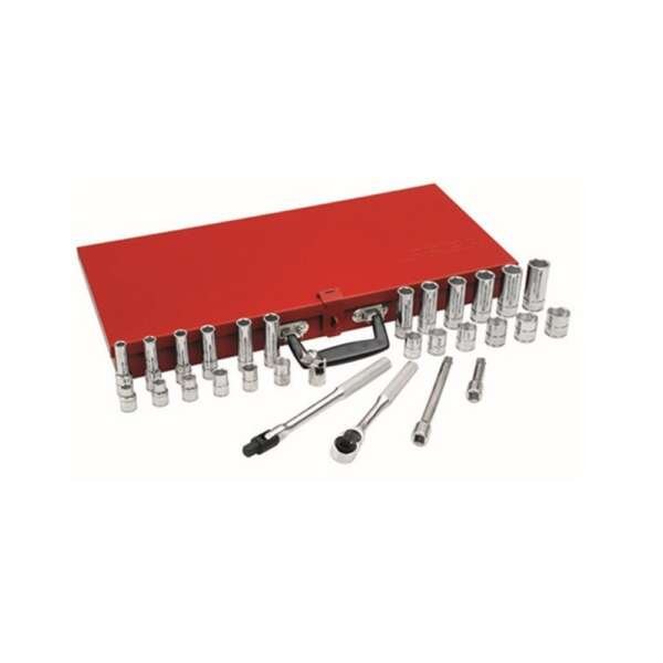 URREA  |  52134  |  JGO. DADOS Y ACCESORIOS CUADRO 3/8" STD 6 PUNTAS 23 PZAS C/CAJA METALICA