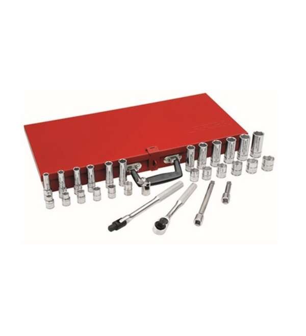 URREA  |  52134  |  JGO. DADOS Y ACCESORIOS CUADRO 3/8" STD 6 PUNTAS 23 PZAS C/CAJA METALICA