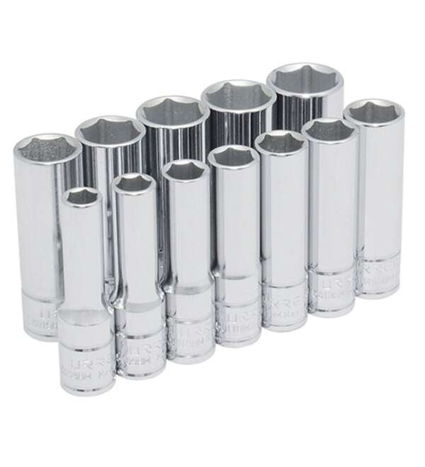 URREA  |  52205  |  JGO. DADOS LARGOS CUADRO 3/8" DE 8 A 19MM 6 PUNTAS 12 PZAS EN RIEL