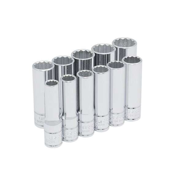 URREA  |  52209  |  JGO. DADOS LARGOS CUADRO 3/8" DE 9 A 19MM 12 PUNTAS 11 PZAS EN RIEL