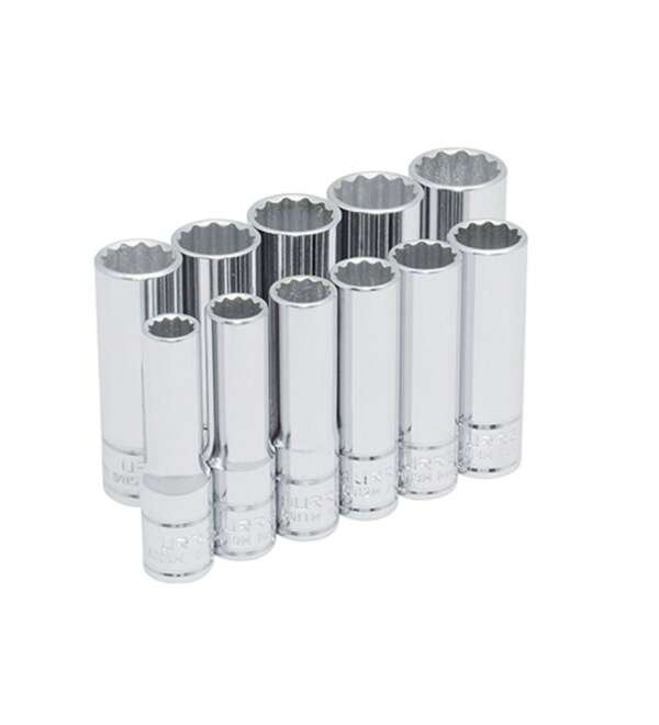 URREA  |  52209  |  JGO. DADOS LARGOS CUADRO 3/8" DE 9 A 19MM 12 PUNTAS 11 PZAS EN RIEL