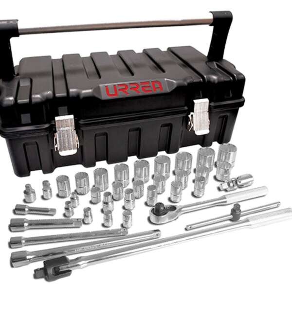 URREA  |  5254P36  |  JGO. DADOS Y ACCESORIOS CUADROS 3/8 Y 1/2" STD 12 PUNTAS 37 PZAS C/CAJA PLASTICO