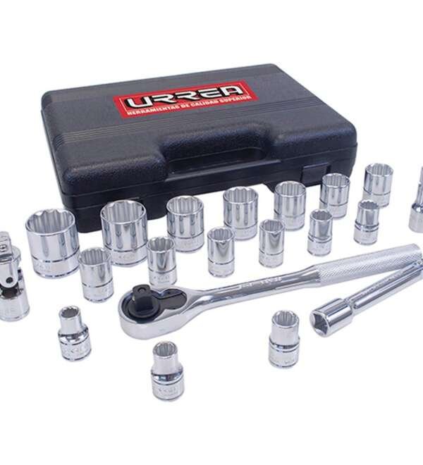 URREA  |  5400PB  |  JGO. DADOS Y ACCESORIOS CUADRO 1/2" STD 12 PUNTAS 20 PZAS C/ESTUCHE PLASTICO