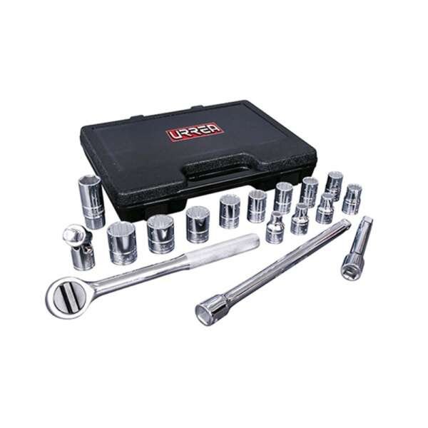 URREA  |  5400P  |  JGO. DADOS Y ACCESORIOS CUADRO 1/2" STD 12 PUNTAS 17 PZAS C/ESTUCHE PLASTICO