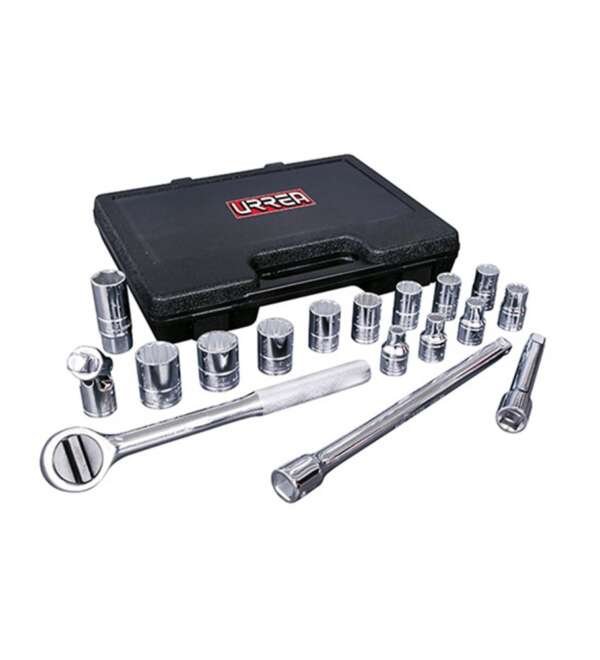 URREA  |  5400P  |  JGO. DADOS Y ACCESORIOS CUADRO 1/2" STD 12 PUNTAS 17 PZAS C/ESTUCHE PLASTICO