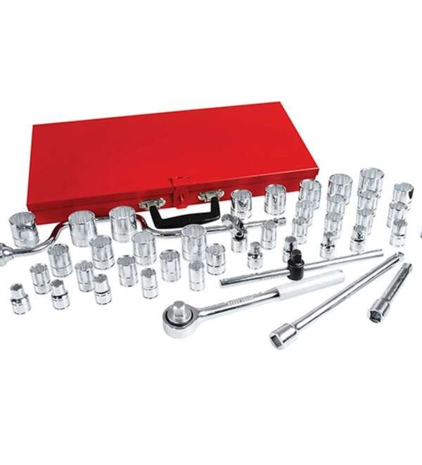 URREA  |  5400SM  |  JGO. DADOS Y ACCESORIOS CUADRO 1/2" STD Y MM 12 PUNTAS 44 PZAS C/CAJA METALICA