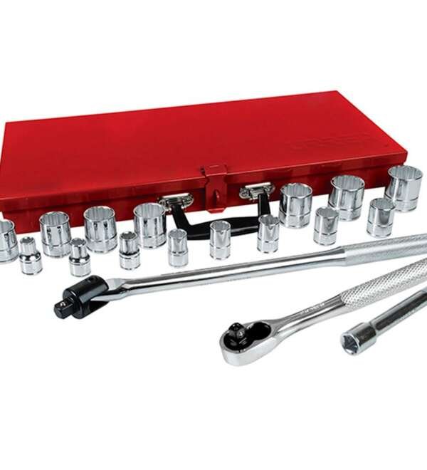 URREA  |  54120  |  JGO. DADOS Y ACCESORIOS CUADRO 1/2" STD 12 PUNTAS 19 PZAS C/CAJA METALICA