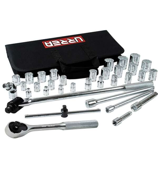 URREA  |  5452PT  |  JGO. DADOS Y ACCESORIOS CUADROS 3/8 Y 1/2" STD 12 PUNTAS 35 PZAS C/PORTAFOLIO