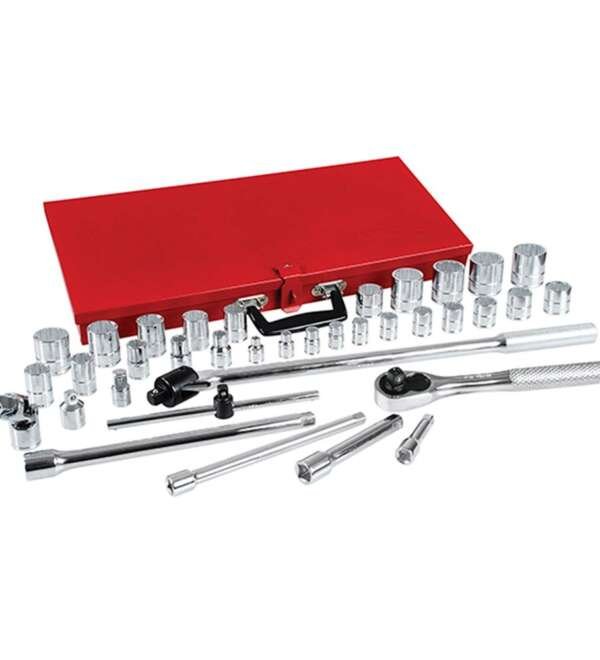 URREA  |  5452  |  JGO. DADOS Y ACCESORIOS CUADROS 3/8 Y 1/2" STD 12 PUNTAS 37 PZAS C/CAJA METALICA