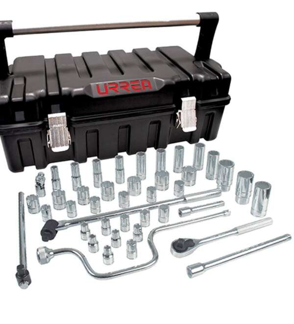 URREA  |  54P42  |  JGO. DADOS Y ACCESORIOS CUADRO 1/2" STD 6/12 PUNTAS 43 PZAS C/CAJA PLASTICO