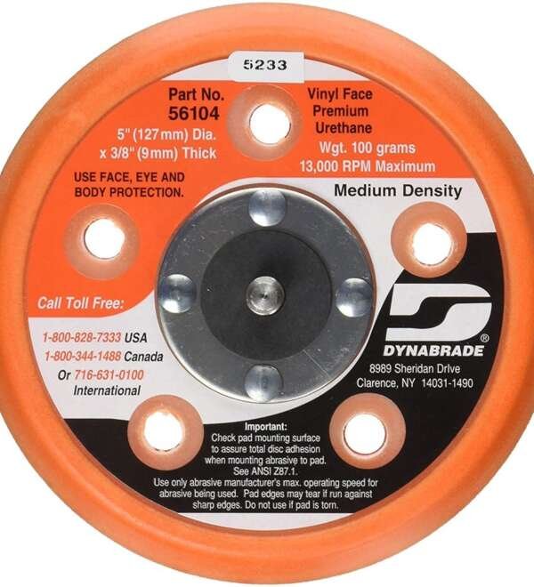 DYNABRADE  |  56104  |  RESPALDO 5" (127MM) PSA X 3/8 MEDIANO, 13,000 RPM, CON ORIFICIOS