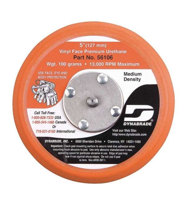 DYNABRADE  |  56106  |  RESPALDO 5" (127MM) PSA X 3/8 MEDIANO, 13,000 RPM, SIN ORIFICIOS