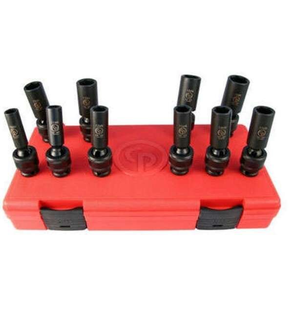 CHICAGO  |  SS3110DU  |  JGO DADOS DE IMPACTO JUNTA UNIVERSAL LARGOS E-3/8" 10 A 19MM 10 PZAS