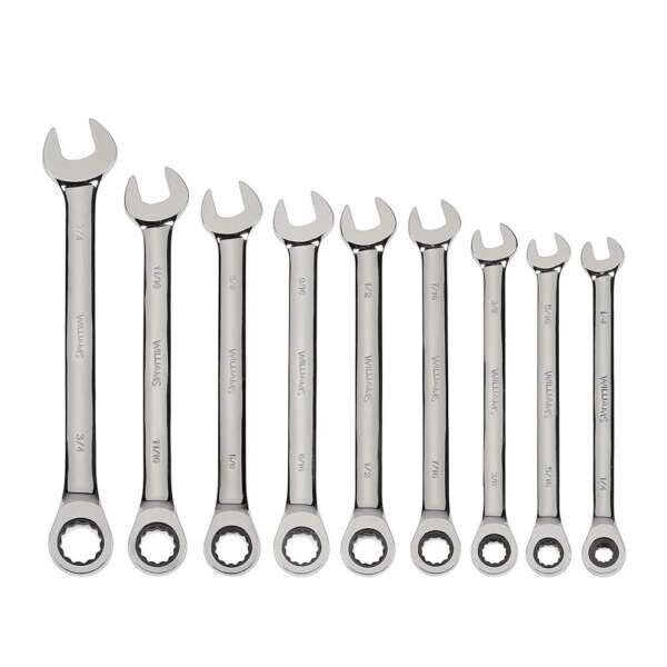 WILLIAMS  |  WS-1120NRC  |  JGO. LLAVES COMBINADAS C/MATRACA 1/4-3/4" 9PZAS