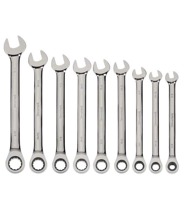 WILLIAMS  |  WS-1120NRC  |  JGO. LLAVES COMBINADAS C/MATRACA 1/4-3/4" 9PZAS